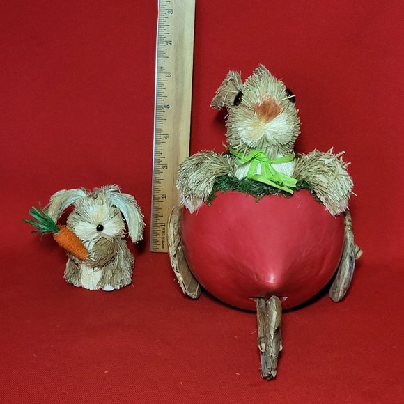 Sisal Rabbit Easter Bunny Riding Turnip Small Bubby Holding Carrot Spring Home D - Picture 9 of 11